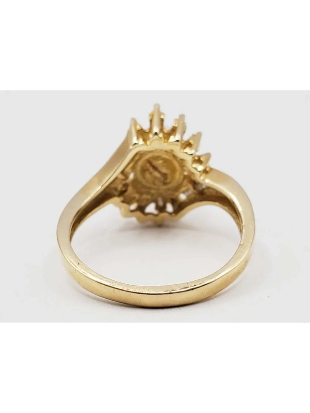 6.8mm Cultured Pearl & Diamond Halo Bypass Burst Ring 14k Gold Size 8